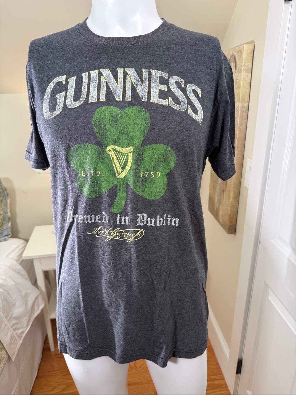 Guinness ☘️Brewed In Dublin Shamrock Graphic Tee Mens Medium Gray